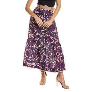 Zimmermann Tiggy Frill Hem Pink Purple Linen Skirt With Belt US 8 (Zim‎ Sz 2)